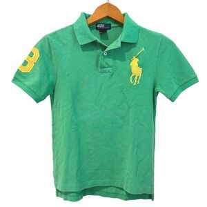 Ralph Lauren Boys Big Pony Green Polo Shirt Size 8 Yellow Number 3